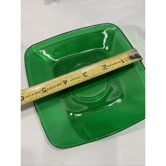 Anchor Hocking Charm Forest Green Set of 5 Saucers USA Fire King 50's Square - Picture 7 of 8